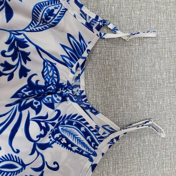 Blue and White Boho Women's Ruffle Hem Spaghetti Strap Dress - Picture 3 of 3